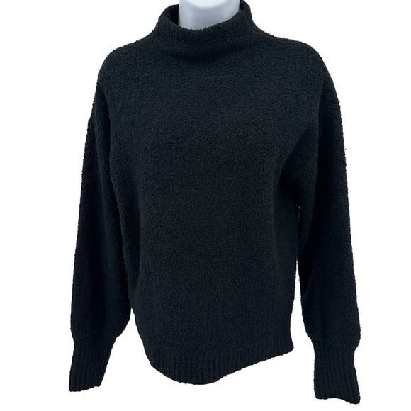 Marled Sweater WMNS XS Black Soft Fuzzy Pullover High Neck Long Sleeve Stretchy - Picture 1 of 8